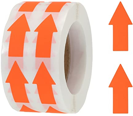 sourcing map 1 Rolle Pfeil Aufkleber Etiketten 0.6x1.2 Selbstklebende Pfeil Form Zeichen für Scrapbooking Basteln Handwerk 1000 Zählen/Rolle Fluoreszierend Orange Rot
