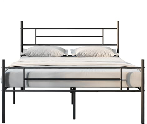 Novilla Bettrahmen 120 x 200 cm, Bettgestell mit Lattenrost, Modern Bettgestelle, Metallbett mit Kopfteil für Schlafzimmer ästezimmer, Schwarz