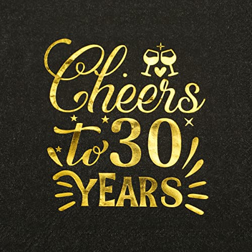 Servietten 30. Geburtstag - 50 Stück Happy Birthday 33x33cm - Cheers To 30 Years Papierservietten - Schwarz Gold Tischdeko