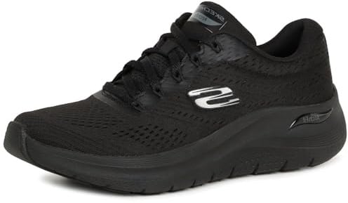 Skechers Women's Arch Fit 2.0 Big League Sneaker, Black Mesh/Gunmetal Trim, 3 UK Wide