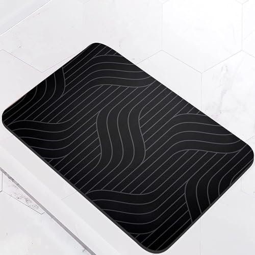 Soulnioi Tapis de bain, terre de diatomée, tapis de douche absorbant, antidérapant, séchage rapide, 50 x 80 cm, noir