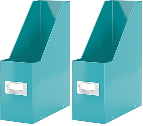 Leitz Magazine File Holder, A4, Cardboard Document Storage Box with Label, Foldable, for Home, Office & School, Click and Store Range 60470051 - Ice Blue (Pack of 2)