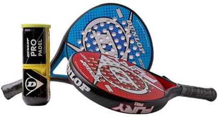 Pack 2 Palas de Padel Dunlop Fury (Azul, Roja) + Bote de Pelotas Dunlop Padel Pro