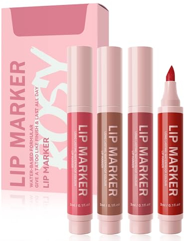 Lip Stain Marker Pen Set-4Pcs Hydrating Matt Lippen Liner Pen,Long Lasting Waterproof Colour Lip Tint Marker,Lippenstift No-Transfer,Natürlicher Tattoo-Effekt Und Extrem Langer Halt, Lipgloss Make up