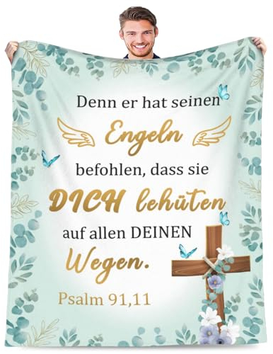 Adolgutty Christliche Geschenke Kuscheldecke Spirituelle Geschenke Bibelvers Geschenkideen Religiöse Inspirierende Geschenk Taufgeschenke für Frauen Männer, Flauschige Fleecedecke150x200cm
