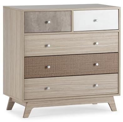 HOMN LIVING Commode Maia 5 tiroirs Multicolores, 80 cm (Largeur) 40 cm (Profondeur) 80 cm (Hauteur)