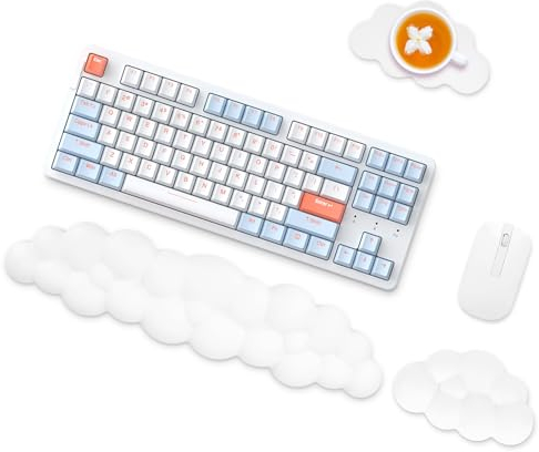 Wasarmir Cloud Handballenauflage Tastatur Maus Set, Weiche Memory-Schaum Ergonomische Tastatur Handgelenkstützen mit Rutschfeste Unterseite, Armlehne Tastatur Maus für Spiele Heim Büro, Weiß