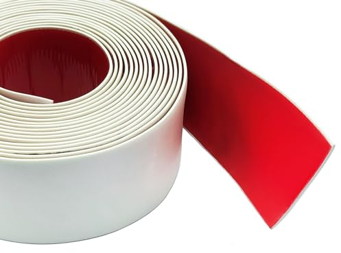Listón para ventanas, color blanco, ancho 50 mm, 3 m, tira plana, moldura de perfil, listón de extremo, tira de plástico, moldura decorativa, protección de bordes, protección de pared, perfil de