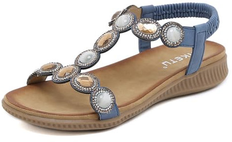 Meik Mangni Donna Sandali Piatti Estive Bohemia Pantofole Infradito da Spiaggia Ciabatte Antiscivolo Punta Aperta B Blu 38 EU