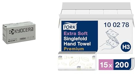 Kyocera TK-5230K Original Toner-Kartusche Schwarz 1T02R90NL0. & Tork extra weiche Zickzack Papierhandtücher Premium 100278 - H3 Falthandtücher für Zickzack Papierhandtuchspender - besonders saugfähig