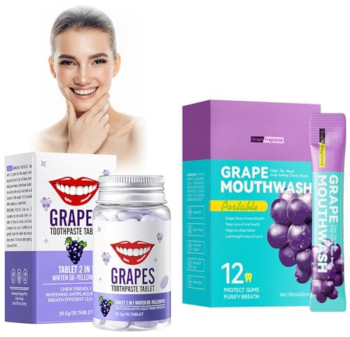 30 Pcs Zahnpasta Tabletten, 20 Pcs Mundwasser, Feste Zahnpasta, Kaubare Zahnpasta, Natürliche Zahnaufhellung Zahnpasta, Fruity Mouthwash,Saubere Zähne Und Frischer Atem (Traube+Traube)