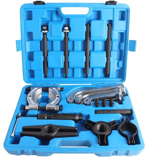 Hydraulischer Abzieher 10T, 22-tlg. Abziehersatz für Lager mit Trennmesser | 2- oder 3-armig einsetzbar; 100, 150 und 200 mm Abzieharme für Arbeitsbreiten bis 240, 280 bzw. 300 mm je nach Werkstücktyp.