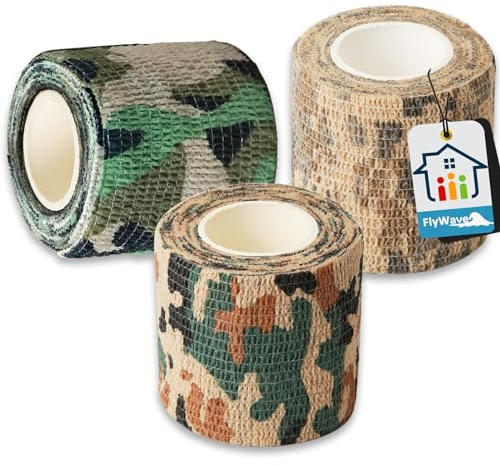 FlyWave Camo Tape 50mm*4.5m, 3 Rollen Outdoor-Tarnung Tarnband Selbsthaftend, Objektiv Tarnung, Geeignet für Outdoor-Camping-Jagd-Fotografie Camouflage Tape