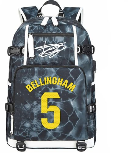 Fußball B-ellingham Multifunktions Rucksack Reise Laptop Fans Flammenelement Tasche für Männer und Frauen (Hellgrau - 1)
