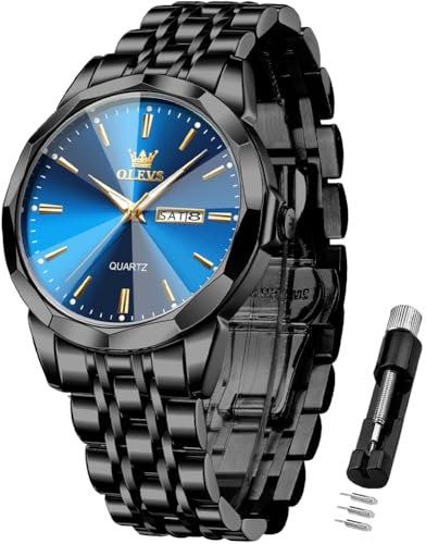 OLEVS Herrenuhren mit Datum Kalender Geschäft Quarz Armbanduhr Analog Edelstahl Wasserdicht Leuchtend Zwei-Farbig Casual Armbanduhr