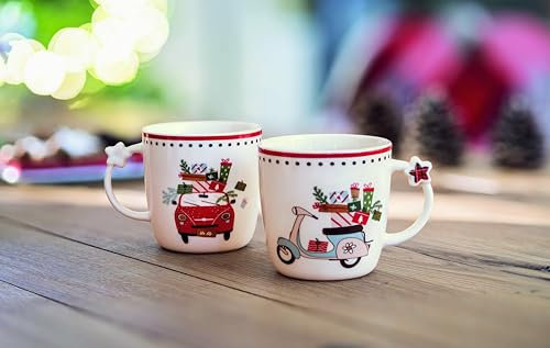 FRANK FLECHTWAREN Tasse Weihnachtstour, 2er Set, Porzellan Maße: Ø 9 x 9 cm, Füllmenge 300 ml, schönes Weihnachtliches design.