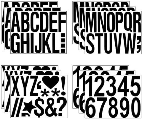 12 Blatt Buchstaben Zahlen Aufkleber, 10cm Selbstklebende Buchstaben Groß, Vinyl Alphabet Wasserfeste, Klebebuchstaben Schwarz für Bastelarbeiten im Freien Schilder Briefkästen