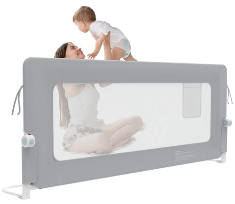 Froadp Bettgitter Rausfallschutz Bett Kinderbettgitter Rausfallschutz Klappbar Kinderbett Bettschutzgitter für Kinder Bett Fallschutz Kinderbettschutzgitter (Hellgrau, 180 cm)