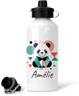 Gourde enfant ou bouteille isotherme, personnalisé, maternelle, élémentaire, rentrée scolaire, sport, prénom personnalisable, panda triangle