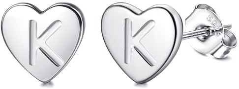 Adramata Buchstaben Ohrringe Silber 925 Damen Herz Ohrringe Mädchen Initialen Buchstaben Ohrstecker Gold/Silver Geschenke für kinder Mädchen,S11