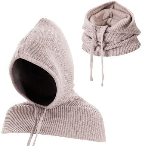 TAGVO 2-in-1 Sturmhaube mit Kapuzenschal, Winddichte Strickmütze, Weicher Winter-Strickschal mit Mütze, Einteiliges Hut- und Nackenwärmer-Set, für Herren und Damen