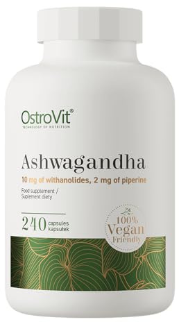 OstroVit Ashwagandha VEGE 240 Kapseln | Ashwagandha-Wurzelextrakt | Standardisiert auf Withanolide | Piperin aus schwarzem Pfeffer | Nahrungsergänzungsmittel | Vegane Kapseln | 240 Portionen