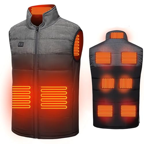ZHODADA Gilet Chauffant pour Hommes et Femmes, Veste Chauffante Veste Gilet Rechargeable Gilet Chaud (Batterie Non Incluse)(Gris/noir-3XL)