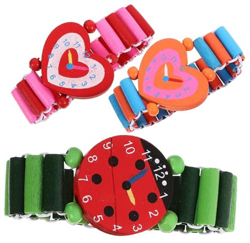 SOIMISS 3 Stück Holz Armbanduhr Kinder, Spielzeug Armbanduhr Cartoon Design für Jungen Mädchen Kindergarten Geburtstagsgeschenk Spielzeug Uhr Armband (Zufälliger Stil)