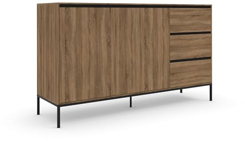 Bari Sideboard with 2 Doors /3 Drawers in Oak Look/Black, 40x140x82cm (DxWxH)