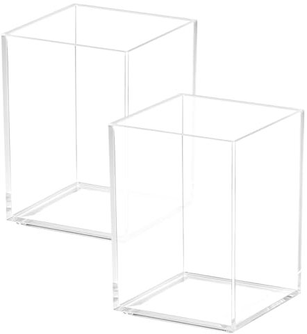 QWORK® 2 Pack Acrylic Makeup Brush Pot, Pencil Holder, Clear Desk Organisers for Office, Classroom, & Home