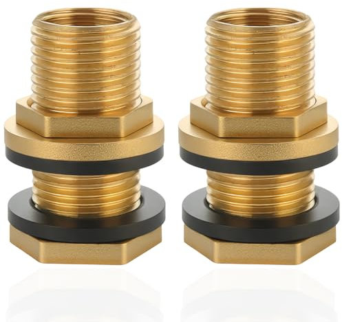 2 passacavi per acqua piovana in ottone Ig G3/8 (diametro 15,3 mm) x Ag G1/2 (diametro 20,3 mm) con guarnizione, raccordo a vite per contenitori serbatoi con 2 guarnizioni in gomma per rubinetto