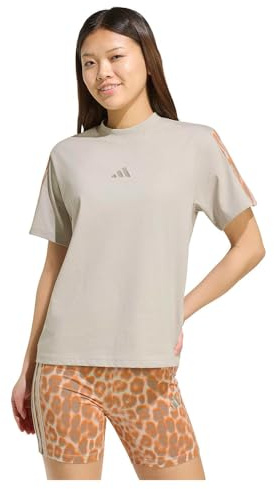 adidas Women's Seasonal Essentials Leopard Print T-Shirt with 3-Stripes, Wonder Alumina/Multicolor, M