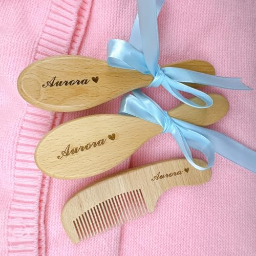 Maßgefertigtes Baby-Haarbürsten- Und Kamm-Set Aus Holz, Personalisierte Baby-Haarbürste Mit Eingraviertem Namen, Liebevolle Geschenke Für Neugeborene Jungen/Mädchen