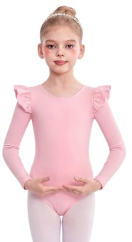 Arshiner Ballettanzug Mädchen Flatter Langarm Ballettbody Trikot TanzBody | Kinder Einfarbig/Gedruckt Baumwolle Ballett Trikot Gymnastik Leotard Turnanzug Tanztrikots Turntrikots Tanz Outfit 2-10 Jahre