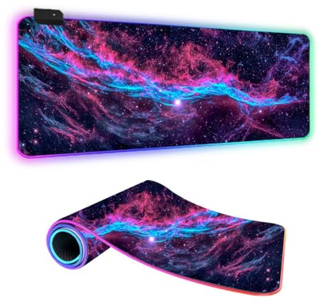 FANSU 3D-Universum RGB Gaming Mauspad XXL Groß Multifunktionales Mousepad mit 14 Farben LED-Licht, USB, für Computer PC Laptop Tastatur Professionelle Gamer (Galaxie,900x400x4mm)