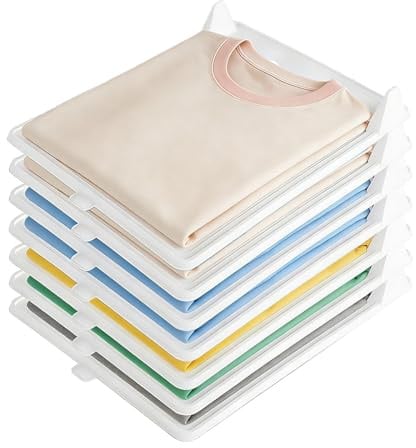 T-Shirt Organizer Stapelbar – 10 Stück Kleiderschrank Ordnungssystem aus robustem PP, 32×26 cm – Platzsparende Faltbretter für T-Shirts, Hemden & Pullover