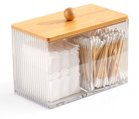 Byfoyif Dispensador Palitos Oidos, Dispensador Discos Desmaquillantes con Tapa, Porta Tampones para Baño con 3 Compartimentos, Organizador para Baño para Guardar Hisopos y Almohadillas de Algodón