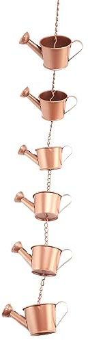 Tagtight Steel Leaf Rain Chain Rain Water Catcher Outdoor, Kettle Shape Wind Chime Decoration for Garden, Garden Gift for Mom, Gutters, Rain Catcher for Downspout with Adapter, Thick Flower Cups