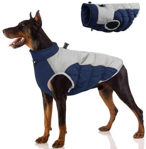 FEimaX Hundemantel Wasserdicht Winter Hundejacke mit Geschirr Warme Hundebekleidung für Mittelgroße Hunde Verstellbare Winddicht Hundemantel für Kleine Hunde Reflektierende Haustier Kleidung
