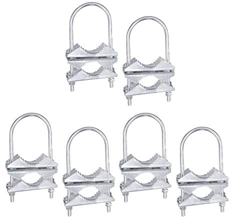 Qezodsx Double Antenna Mast Clamp V-Jaw Bracket U Bolts Pipe Mounting Hardware 6 Sets for WiFi Antenna, TV Antenna