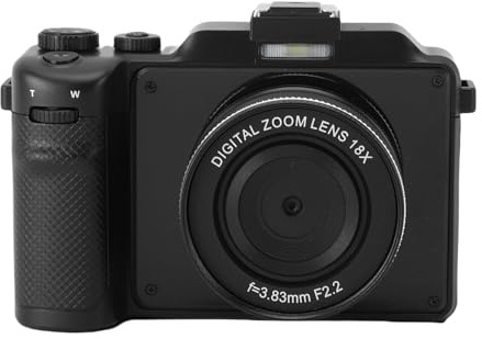 Oreilet Fotocamera Digitale 5K, Obiettivo Anteriore WiFi 80MP HD Posteriore Zoom Digitale 18X Fotocamera Vlog con Illuminazione Esterna Microfono 3,5 Mm Cinghia Polso per Fotografia (BLACK)