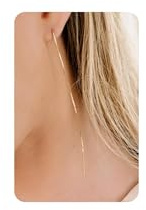 Mondstein Durchzieher Ohrringe Damen Kette Lang Hängend 16K Gold Plated | 1 Paar Zierliche Hypoallergene Ohrringe, Nicht Anlaufender Schmuck mit CZ