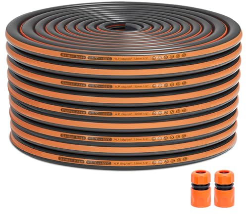Hose Pipe, 1/2” Heavy Duty Garden Hose, PVC Water Hose with Quick | 4 Layered Burst Proof Reinforced, Kink Free Flexible Hose for Garden Irrigation Car Washing Watering (Orange 30 Metres)