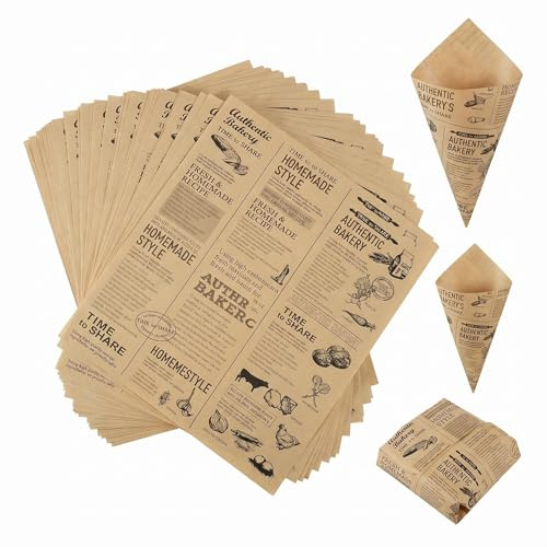 100 Blätter Backpapier 25x25cm Zeitungsoptik, Ölbeständiges Deli Burger, Sandwich, Käsepapier, Butterbrotpapier, Wrap Papier für Pommes, Kuchen, Brot