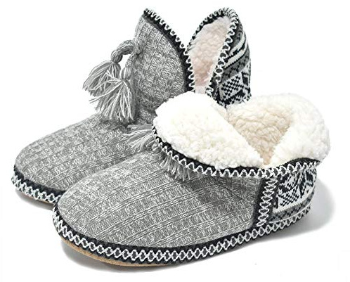 GPOS Womens Knit Faux-Cashmere House Bootie Slippers Quilted Ankle Boots
