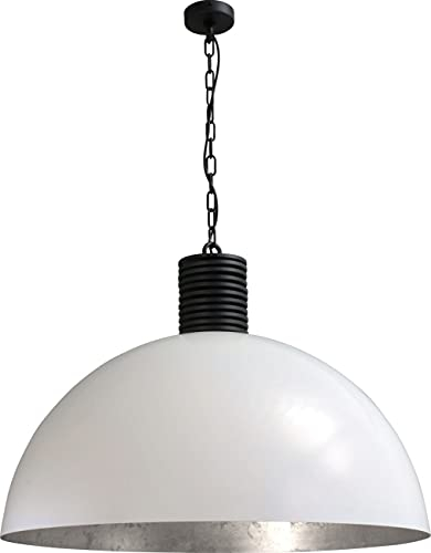 Licht-Erlebnisse XXL Hängelampe Weiß Innenschirm Silber Ø80cm Handarbeit Industrie Wohnzimmer Esstisch Pendelleuchte
