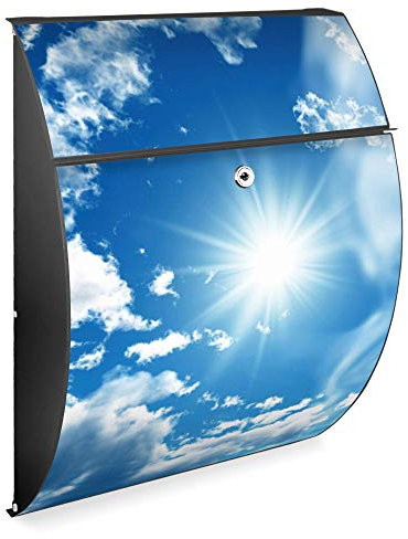 banjado Design Briefkasten - Modell Riviera 46x33,5x13cm groß - verzinkter Stahl anthrazit - Postkasten Öffnungsstopp großer A4 Einwurf Zylinderschloss 2 Schlüssel - Motiv Clouds