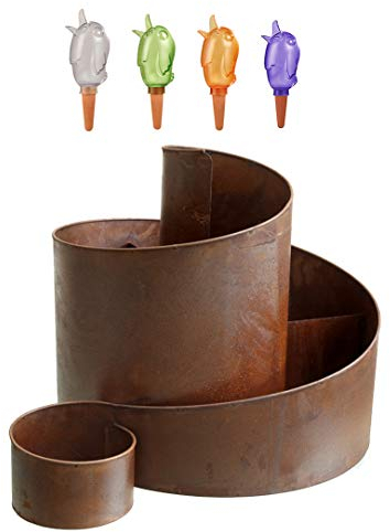 Kräuterspirale mit 4 Bördys M Wasserspender Naturrost Kräuterschnecke Hochbeet Pflanzenring (Mehrfarbig)