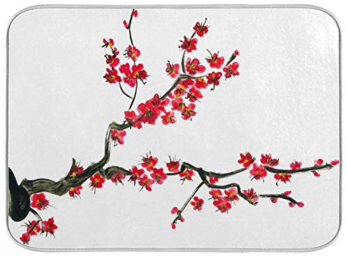 Abtropfmatte mit Kirschbaum-Motiv, 45,7 x 61 cm, zum Trocknen von Geschirr, Abtropfmatte, Schutz für Küchenarbeitsplatten