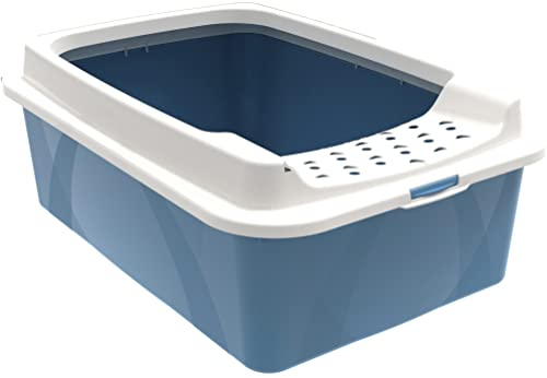 Rotho MyPet Eco Bonnie Katzenklo mit Top-Eingang, Kunststoff (PP recycelt), weiss/blau, M (57.2 x 39.3 x 20.9 cm)